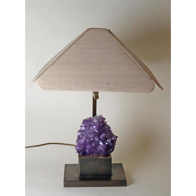 Amethyst Table Lamp in Brass with Silk Lampshade, 1970s For Sale - Image 16 of 18