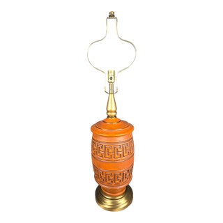 1960s Large Orange Dimensional Ceramic & Brass Mid Century Table Lamp For Sale