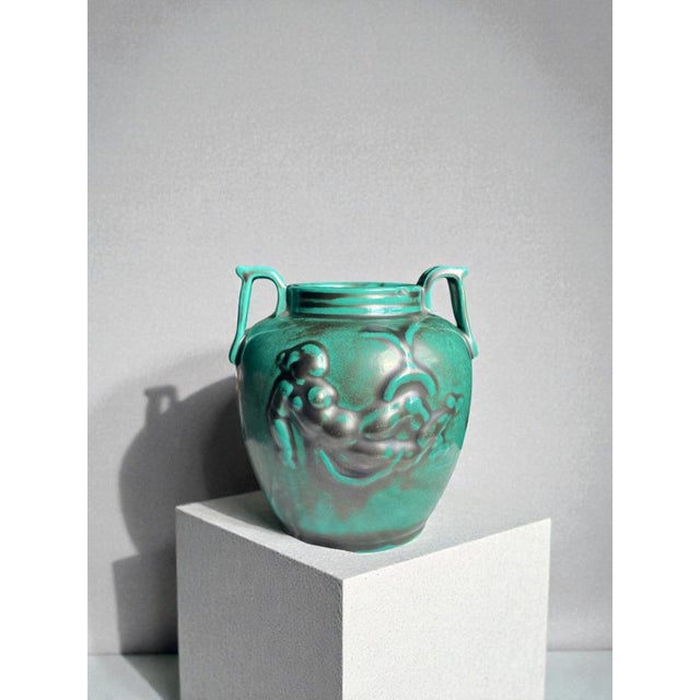 Striking Swedish Art Deco ceramic vase designed by Einar Luterkort for Uppsala Ekeby, circa 1930s. This sculptural piece...