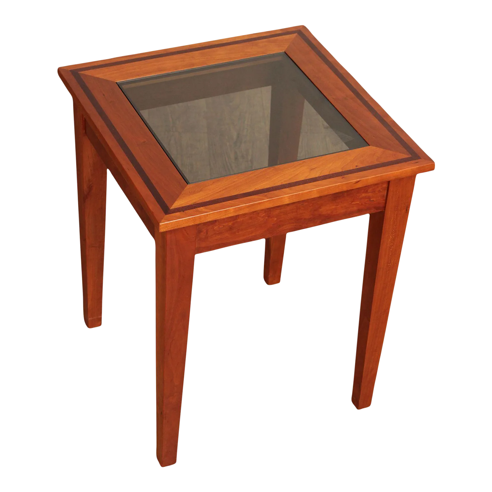 Studio Crafted Solid Cherry Square Glass Top Side Table
