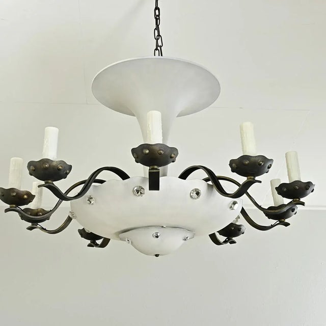 Metal French Vintage Art Deco Style Painted Metal Chandelier For Sale - Image 7 of 12
