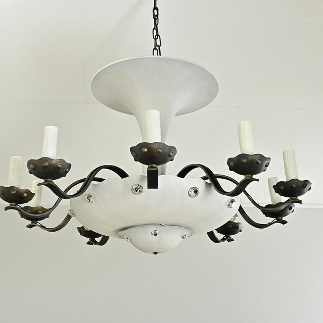 Metal French Vintage Art Deco Style Tole Chandelier For Sale - Image 7 of 12