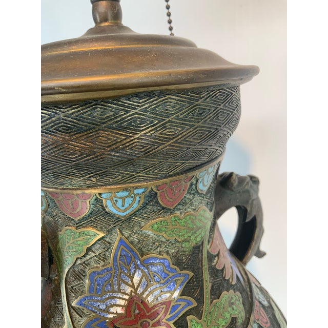 Metal Large and Impressive Antique Japanese Bronze Champlevé Lamp For Sale - Image 7 of 12