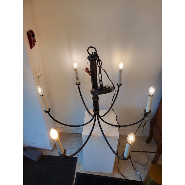 French Country Visual Comfort Iron Chandelier For Sale - Image 3 of 10