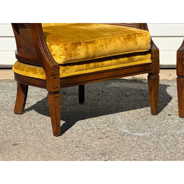 Pair of Vintage Mid-Century Hollywood Regency High-Back Velvet Fireside Chairs For Sale - Image 4 of 12