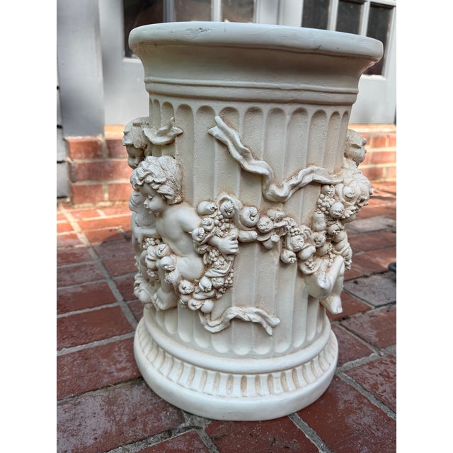 Decorative Corinthian Column in Classical Style With Cherubs Holding a Floral Swag For Sale In Milwaukee - Image 6 of 8