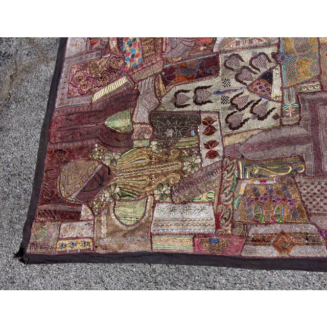 Indian Beaded & Embroidered Shisa Mosaic Textile Wall Hanging 8 Feet Long For Sale In Rochester - Image 6 of 8