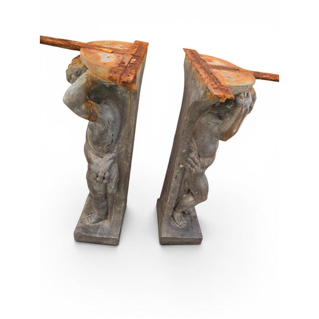 Bronze Console Supports with Putti, 1930s, Set of 2 For Sale - Image 10 of 12