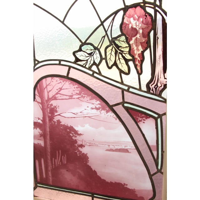 Set of Triple-Layered Acid-Etched Stained Glass Windows attributed to Gruber, 1890s, Set of 3 For Sale - Image 3 of 8