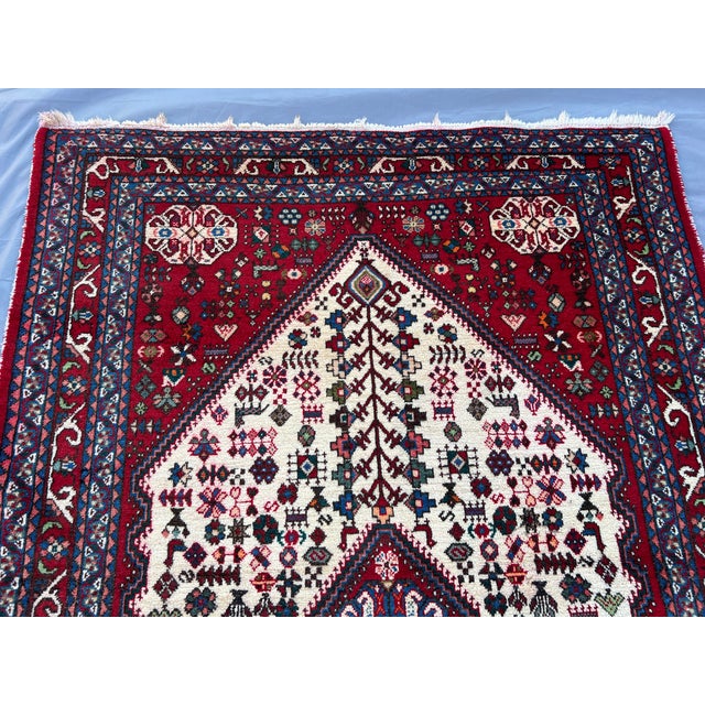 Vintage Handmade Shirazi Wool Rug 3'6" X 5' Tribal Caucasian Area Carpet For Sale - Image 4 of 8