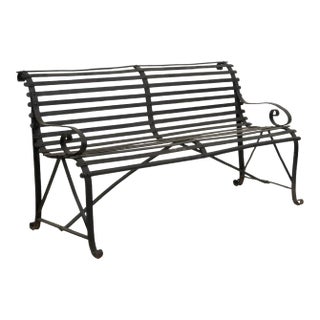 Early 20th Century Black Wrought Iron Garden Bench, Industrial Style For Sale