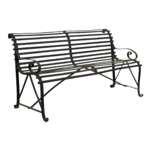 Early 20th Century Black Wrought Iron Garden Bench, Industrial Style