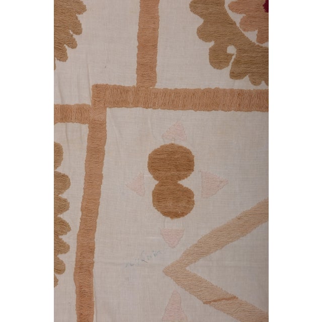 Ecru Suzani White Washed Tribal Tapestry - Uzbek Table Cloth For Sale - Image 8 of 12