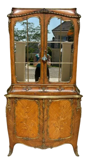 Louis XV Style Vitrine in Marquetry and Gilt Bronze from T. Millet