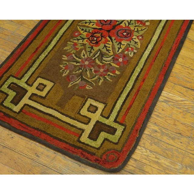 Textile Significant Brown Chocolate Color With Special Floral Design Antique American Hooked Rug For Sale - Image 7 of 12