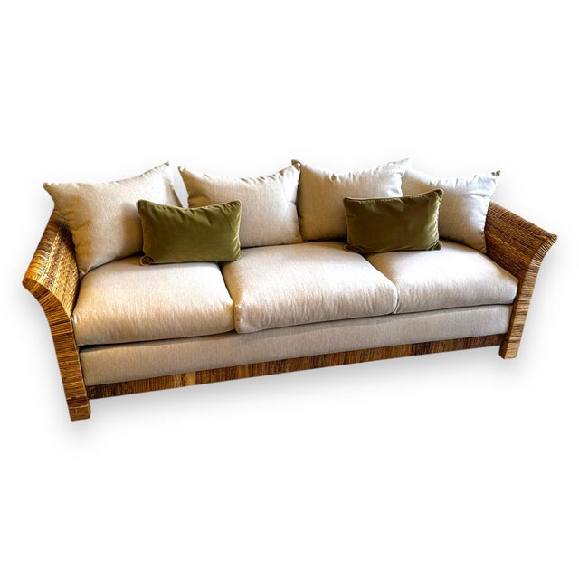 This loveseat is dressed to impress with its new tan upholstery and wicker design. Enjoy a stylish and comfortable seating...