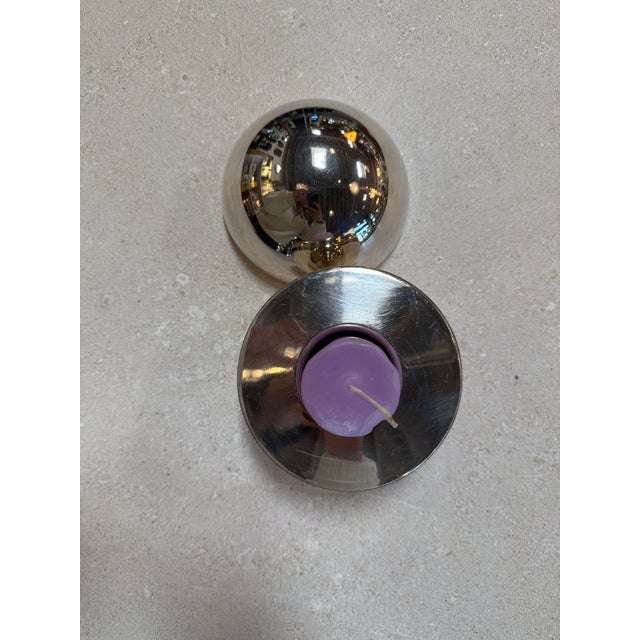 Metal Vintage Chrome Orb Candle Holder With Snuffer Lid For Sale - Image 7 of 7
