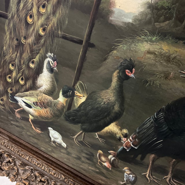 Brown Oil on Canvas Beginning of 20th Century Flemish School Framed Bird World For Sale - Image 8 of 11