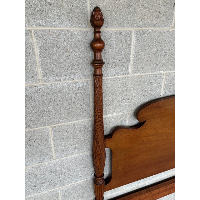 Chippendale Antique Mahogany Hand Carved Pineapple Poster Double Bed Frame For Sale - Image 3 of 12
