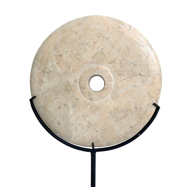 Hand-Carved Indonesian Marble Disk on Stand For Sale - Image 9 of 15
