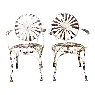 Vintage Francois Carre Sunburst Metal Garden Chairs - A Pair For Sale