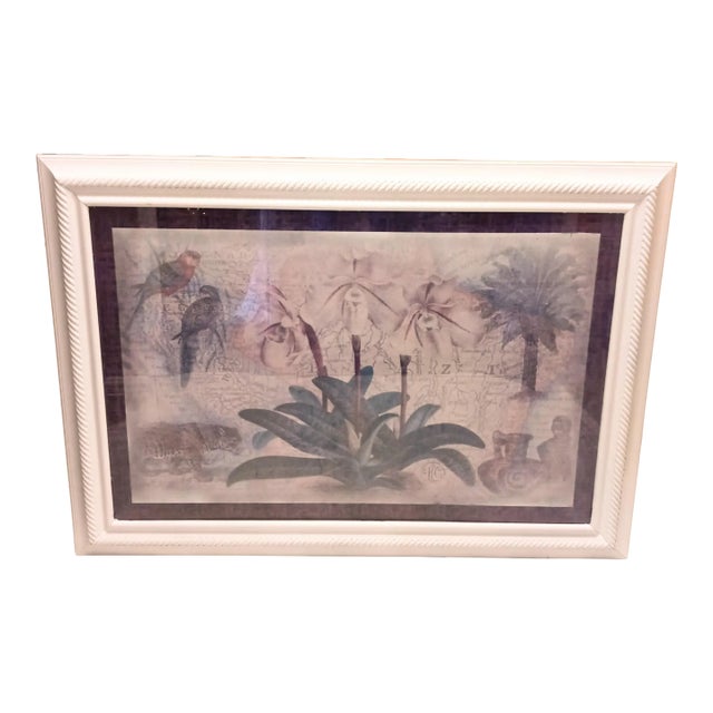 Tropical Framed Bird Palm Floral Palm Beach Regency Purple Green Wall Art Print For Sale