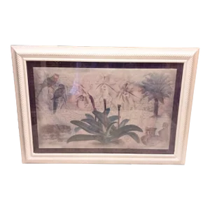 Tropical Framed Bird Palm Floral Palm Beach Regency Purple Green Wall Art Print