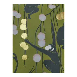 Chinoiserie Monkey Wallpaper Panel, Hand-Gilded Wall Art For Sale