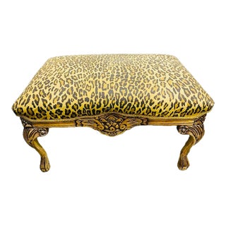 19th Century French Carved Wood Ottoman With New Cheetah-Leopard Print For Sale