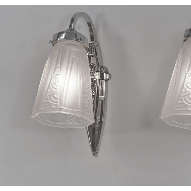 Silver French Art Deco Wall Sconces by Charles Schneider 1920s France - A Pair For Sale - Image 8 of 11
