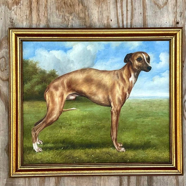 Late 20th Century Vintage Regency Signed Oil Painting of Dog For Sale - Image 5 of 8