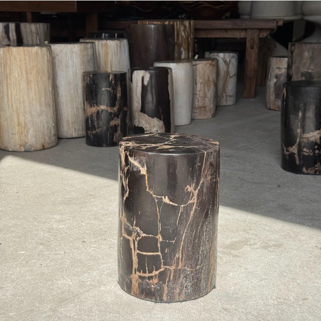 Small Side Table in Black Petrified Wood with Beige Streaks and Grey Sides, 1980s For Sale - Image 14 of 18