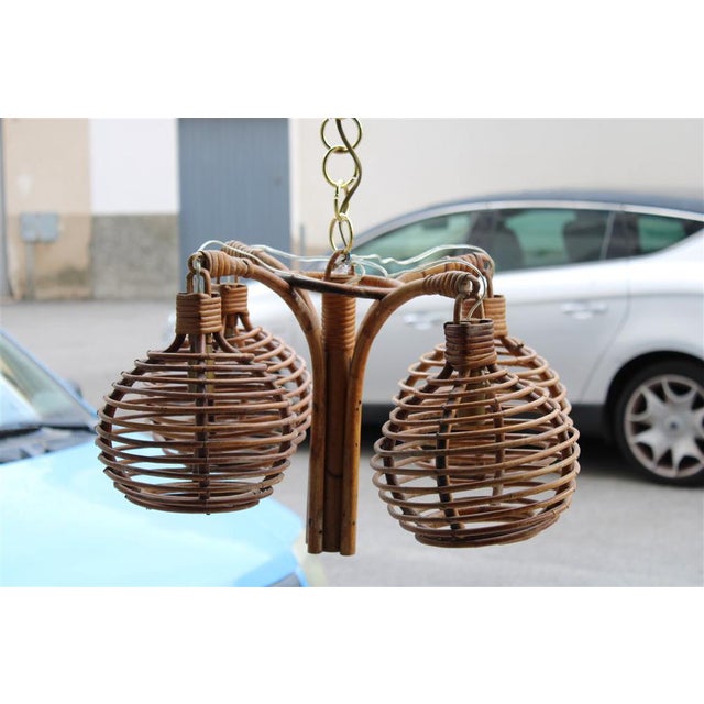 Italian Bamboo Chandelier, 1950 For Sale - Image 10 of 15