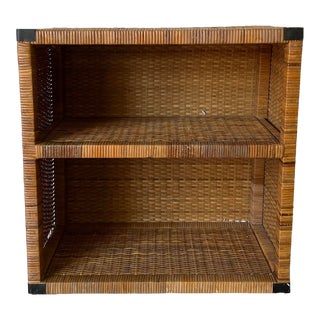 Vintage Coastal Decor Two - Tier Rattan Nightstands For Sale