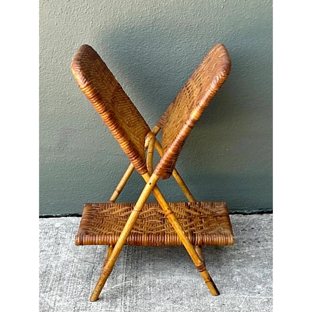 Mid-Century Modern Vintage Rattan Folding Newspaper Holder For Sale - Image 3 of 12