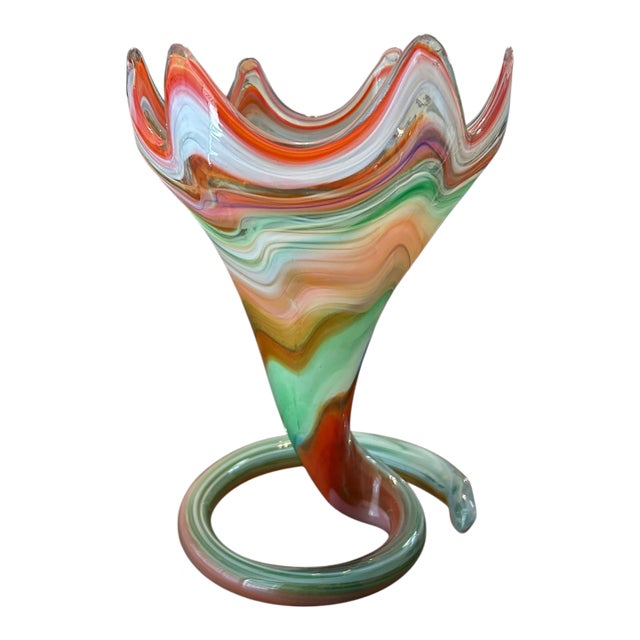 VTG Mid-Century Murano Art Glass Pedestal Vase Centerpiece For Sale