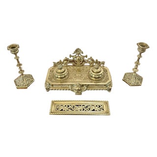 19th Century French Cast Brass Desk Set, 1860s, Set of 4 For Sale