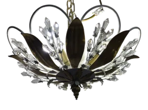 Vintage Italian White-Gold Metal Lead Crystal Ceiling Lamp from Unbekannt, 1970s