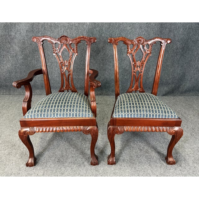 English Late 20th Century Set of 8 Carved Mahogany Chippendale-Style Dining Chairs For Sale - Image 3 of 13
