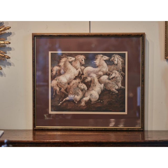 Mid 20th Century Mid 20th Century Signed Charles Burdick Midcentury Acrylic Horse Painting in Frame under Glass For Sale - Image 5 of 12
