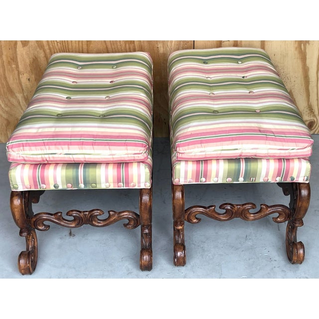 1990s Carved Walnut Neoclassical Shell Carved Benches, By Baker - a Pair For Sale - Image 5 of 11