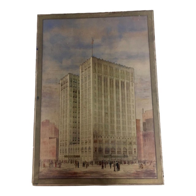 Vintage Watercolor Architectural Painting For Sale