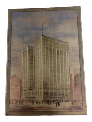 Vintage Watercolor Architectural Painting