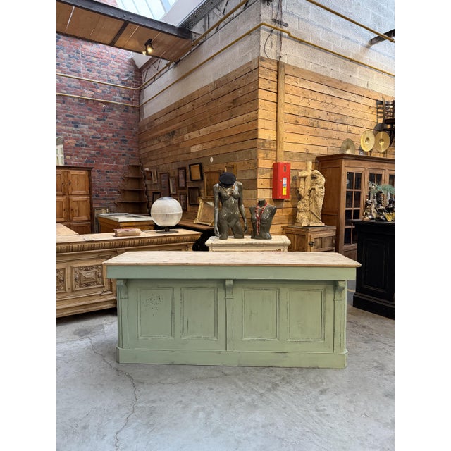 Early 20th Century Green Wooden Counter For Sale - Image 4 of 14