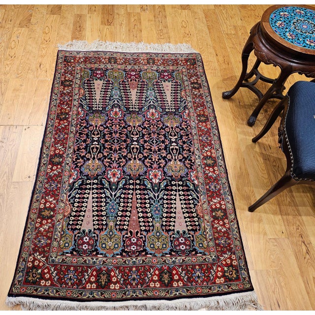 1900 - 1909 Antique Persian Tabriz Area Rug, Hand-Knotted Wool, All-over Geometric Pattern, Navy & Green, 3x6 For Sale - Image 5 of 13