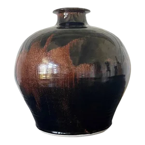 1960s Large Ceramic Jar with Tenmoku Glaze by Brother Thomas Bezanson