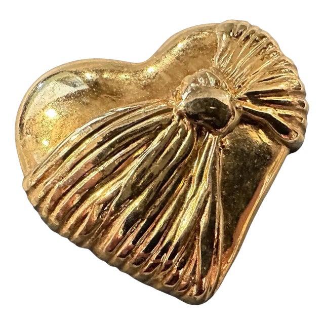1990s Retro Brass French Heart Brooch by Loris Azzaro For Sale