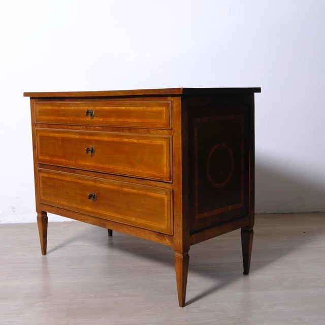 Antique Louis XVI Style Inlaid Chest of Drawers, Italy, 20th Century For Sale - Image 3 of 16