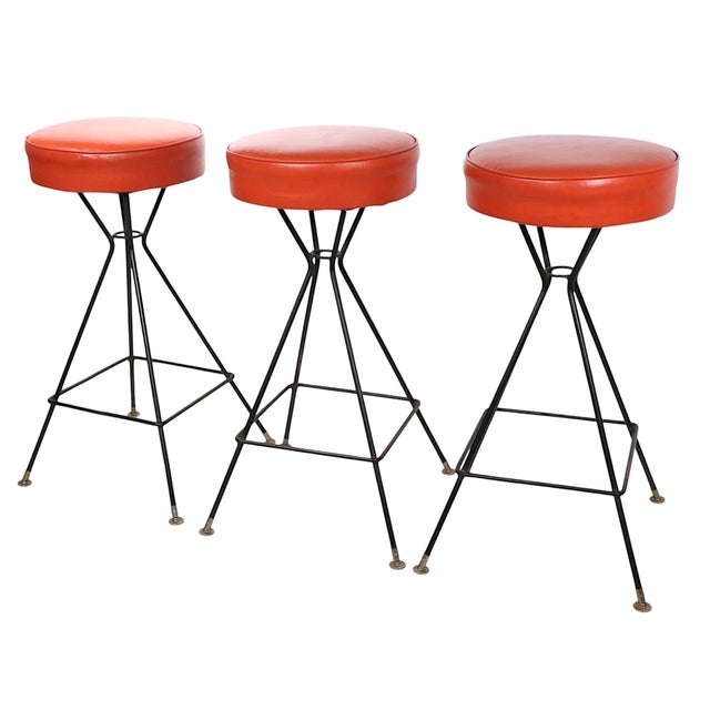 Mid 20th Century Mid 20th Century Lot of Three Mid Century Swivel Bar Stools For Sale - Image 5 of 9