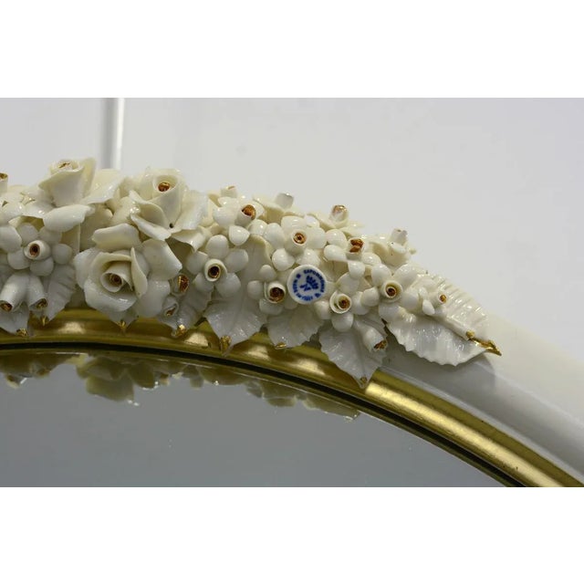 Baroque Vintage Mirror in Porcelain & Wood Frame with Rose & Bud Decoration by Giulio Tucci For Sale - Image 3 of 9